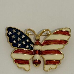Joan Rivers Vintage American Flag Patriotic 4TH of July Butterfly Pin